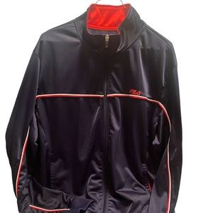 Fila Mens Full Zip Retro Satin Jacket Size XL Navy White Red Stripes Athletic
